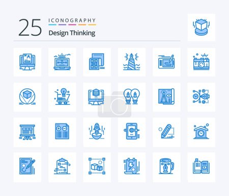 Ilustración de Design Thinking 25 Blue Color icon pack including writing. pen. computer. attachment. email - Imagen libre de derechos