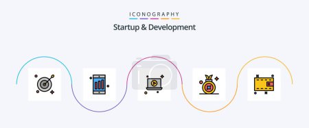 Illustration for Startup And Develepment Line Filled Flat 5 Icon Pack Including . cash. video. money. badge - Royalty Free Image