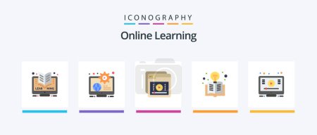 Téléchargez les illustrations : Online Learning Flat 5 Icon Pack Including light bulb. education. learn. book. learning. Creative Icons Design - en licence libre de droit