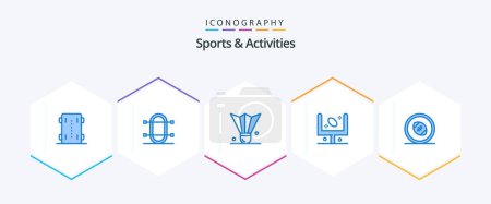Téléchargez les illustrations : Sports and Activities 25 Blue icon pack including football. american. rowing. sports equipment. feather shuttlecock - en licence libre de droit