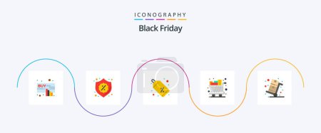 Téléchargez les illustrations : Black Friday Flat 5 Icon Pack Including cyber monday. shopping. discount. groceries. cart - en licence libre de droit