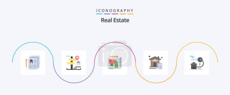 Illustration for Real Estate Flat 5 Icon Pack Including home. document. home. house. estate - Royalty Free Image