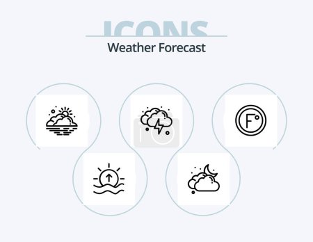 Illustration for Weather Line Icon Pack 5 Icon Design. shine. river. cloud. day. sun - Royalty Free Image