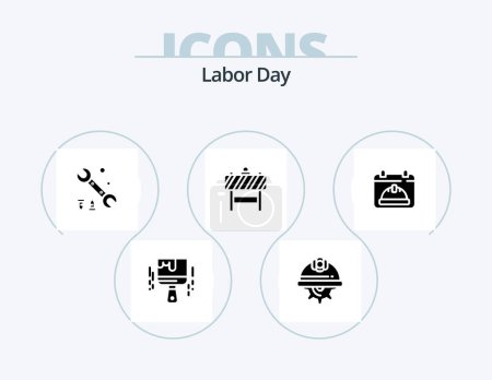 Illustration for Labor Day Glyph Icon Pack 5 Icon Design. board . gear . tool. wrench - Royalty Free Image