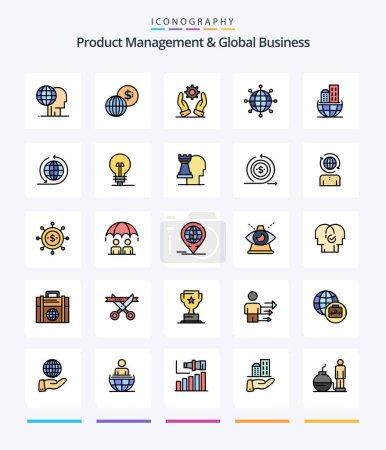 Téléchargez les illustrations : Creative Product Managment And Global Business 25 Line FIlled icon pack  Such As global organization. global. modern. connections. solutions - en licence libre de droit