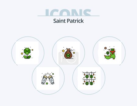 Téléchargez les illustrations : Saint Patrick Line Filled Icon Pack 5 Icon Design. clover. bag. four leaf clover. horseshoe. festival - en licence libre de droit