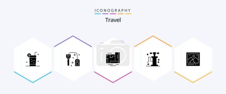 Ilustración de Travel 25 Glyph icon pack including photo. camera. gps. travel. pump - Imagen libre de derechos