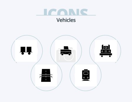 Téléchargez les illustrations : Vehicles Glyph Icon Pack 5 Icon Design. truck. car. transportation. lift truck. forklift - en licence libre de droit