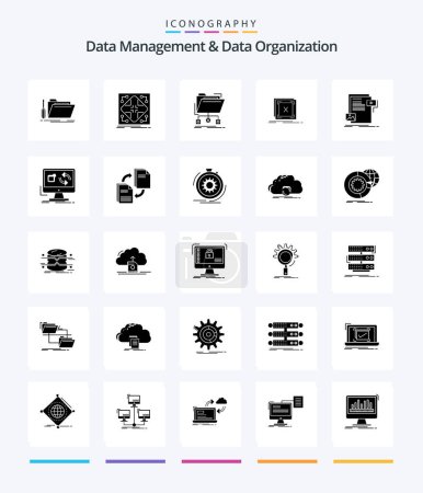 Ilustración de Creative Data Management And Data Organization 25 Glyph Solid Black icon pack  Such As message. error. matrix. network. files - Imagen libre de derechos