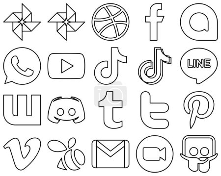 Illustration for 20 Simple and minimalist Black Outline Social Media Icons such as message. wattpad. video. line and china icons. Minimalist and professional - Royalty Free Image