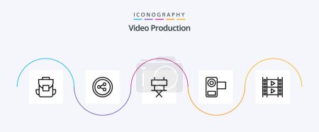 Téléchargez les illustrations : Video Production Line 5 Icon Pack Including movie . film . camera . folding chair - en licence libre de droit
