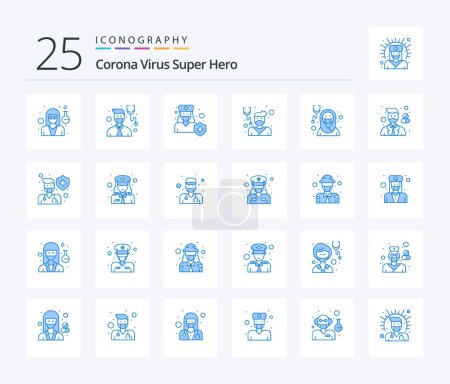 Téléchargez les illustrations : Corona Virus Super Hero 25 Blue Color icon pack including girl. care. medical. male. doctor - en licence libre de droit