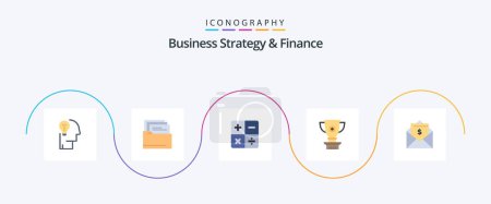 Téléchargez les illustrations : Business Strategy And Finance Flat 5 Icon Pack Including money. reward. calculate. achievement. award - en licence libre de droit