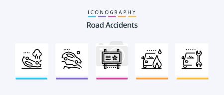 Téléchargez les illustrations : Road Accidents Line 5 Icon Pack Including firefighter. traffic. sign. car. skidding. Creative Icons Design - en licence libre de droit