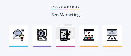Illustration for Seo Marketing Line Filled 5 Icon Pack Including world. connect. sms. user. tutorial. Creative Icons Design - Royalty Free Image