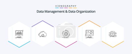 Téléchargez les illustrations : Data Management And Data Organization 25 Line icon pack including application. update. data. speed. performance - en licence libre de droit