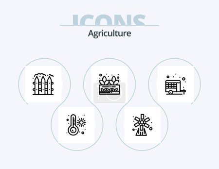 Téléchargez les illustrations : Agriculture Line Icon Pack 5 Icon Design. car. agriculture. farming. food. strainer - en licence libre de droit