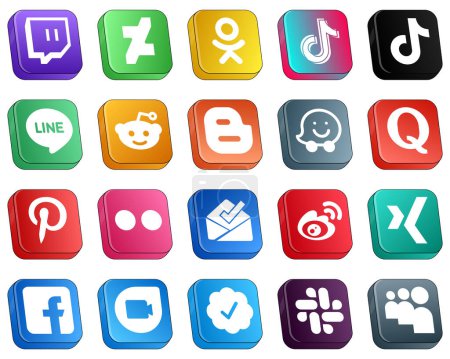 Ilustración de Isometric 3D Social Media Brand Icons 20 pack such as yahoo. pinterest. line. question and waze icons. Fully editable and professional - Imagen libre de derechos