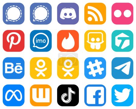 Ilustración de 20 Essential Social Media Icons such as slideshare. feed. video and imo icons. Gradient Social Media Icons - Imagen libre de derechos