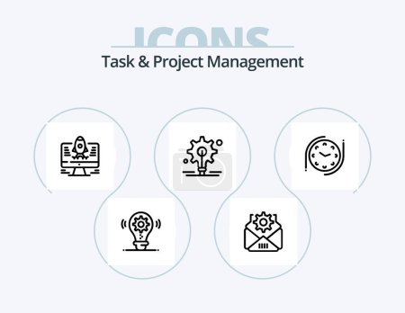 Ilustración de Task And Project Management Line Icon Pack 5 Icon Design. document. files. internet. projector. office - Imagen libre de derechos