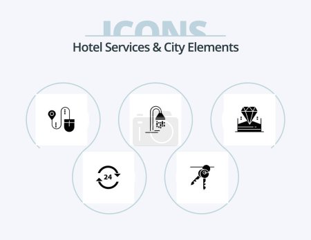 Illustration for Hotel Services And City Elements Glyph Icon Pack 5 Icon Design. shower. hotel. room. bathroom. search - Royalty Free Image