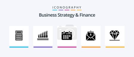 Téléchargez les illustrations : Business Strategy And Finance Glyph 5 Icon Pack Including money . business. holidays. time. Creative Icons Design - en licence libre de droit