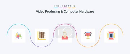 Illustration for Video Producing And Computer Hardware Flat 5 Icon Pack Including directors. chair. form. lady. character - Royalty Free Image