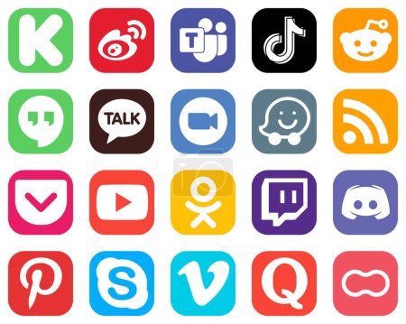 Illustration for 20 Social Media Icons for Your Branding such as video. kakao talk. tiktok and google hangouts icons. Minimalist Gradient Icon Set - Royalty Free Image
