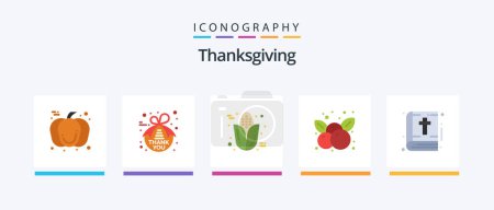 Illustration for Thanksgiving Flat 5 Icon Pack Including book. cherries. autumn. thanksgiving. cherry. Creative Icons Design - Royalty Free Image