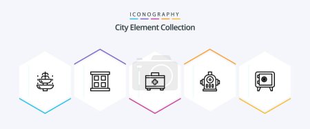 Téléchargez les illustrations : City Element Collection 25 Line icon pack including water. fire . window . first aid - en licence libre de droit