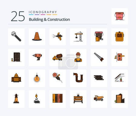 Illustration for Building And Construction 25 Line Filled icon pack including construction. crane. roadblock. construction. paint - Royalty Free Image