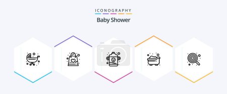Illustration for Baby Shower 25 Line icon pack including baby. child. kid. bath. infant - Royalty Free Image