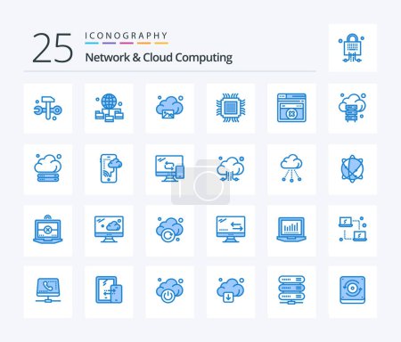 Ilustración de Network And Cloud Computing 25 Blue Color icon pack including web page. database. cloud. data. big - Imagen libre de derechos