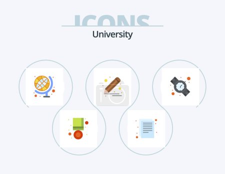 Illustration for University Flat Icon Pack 5 Icon Design. time. write. education. pen. draw - Royalty Free Image