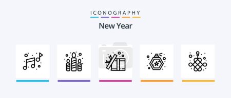 Illustration for New Year Line 5 Icon Pack Including sticker. label. gift. party. balloon. Creative Icons Design - Royalty Free Image