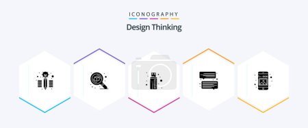 Illustration for Design Thinking 25 Glyph icon pack including phone. image. cable. gallery. communication - Royalty Free Image