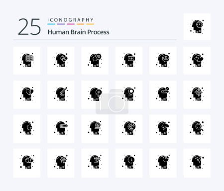Ilustración de Human Brain Process 25 Solid Glyph icon pack including knowledge. head. puzzle. education. mind - Imagen libre de derechos