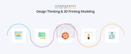 Ilustración de Design Thinking And D Printing Modeling Flat 5 Icon Pack Including text . education. pentacle. text. pen - Imagen libre de derechos