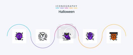 Téléchargez les illustrations : Halloween Line Filled Flat 5 Icon Pack Including flag. ware wolf. bird. man. evil - en licence libre de droit