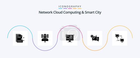 Téléchargez les illustrations : Network Cloud Computing And Smart City Glyph 5 Icon Pack Including discussion. chat. communication. web. development - en licence libre de droit