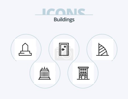 Téléchargez les illustrations : Buildings Line Icon Pack 5 Icon Design. modern building. architecture. mosque. apartments. exit - en licence libre de droit
