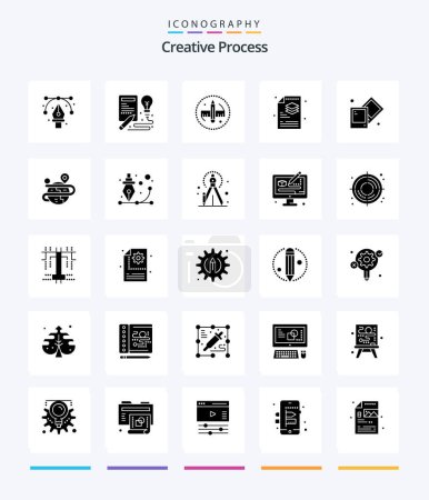 Téléchargez les illustrations : Creative Creative Process 25 Glyph Solid Black icon pack  Such As creative. file. process. process. tool - en licence libre de droit