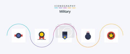 Téléchargez les illustrations : Military Flat 5 Icon Pack Including badge. military. army. medal. soldier - en licence libre de droit