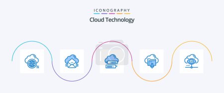 Ilustración de Cloud Technology Blue 5 Icon Pack Including down. download. data. messages. online - Imagen libre de derechos