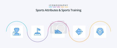 Illustration for Sports Atributes And Sports Training Blue 5 Icon Pack Including badge. bow. sport. arrow. aim - Royalty Free Image