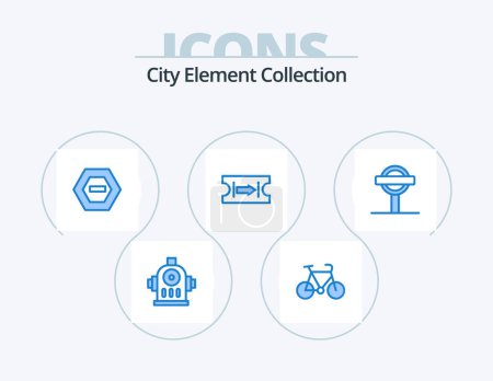Téléchargez les illustrations : City Element Collection Blue Icon Pack 5 Icon Design. signs. sign. negative. road. arrow - en licence libre de droit