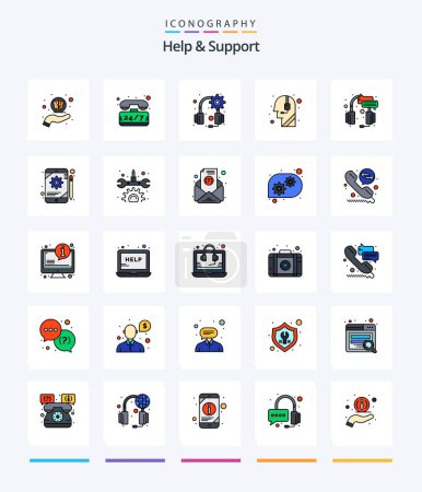 Ilustración de Creative Help And Support 25 Line FIlled icon pack  Such As support. center. gear. call centre. call - Imagen libre de derechos