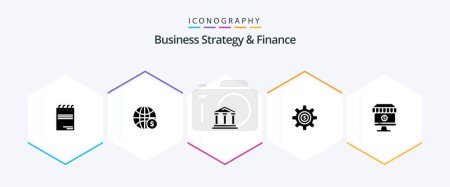 Téléchargez les illustrations : Business Strategy And Finance 25 Glyph icon pack including . court . dollar . finance . bank - en licence libre de droit