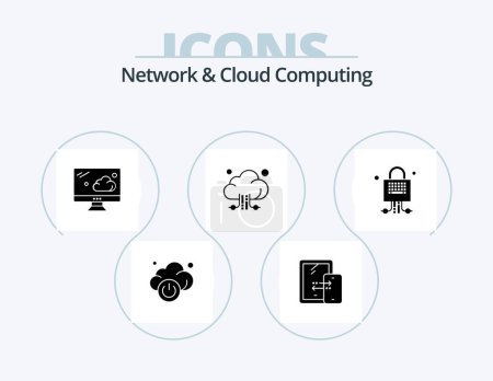 Téléchargez les illustrations : Network And Cloud Computing Glyph Icon Pack 5 Icon Design. technology. locked. monitor. lock. storage - en licence libre de droit
