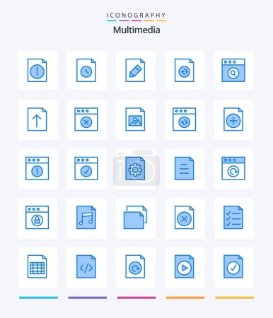 Illustration for Creative Multimedia 25 Blue icon pack  Such As upload. document. pencil. search. app - Royalty Free Image